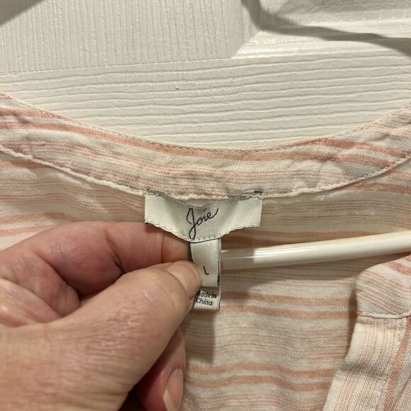 Joie Bekette Linen Blouse Shirt Womens Large Blush Sand‎ Pink Striped - Picture 3 of 8